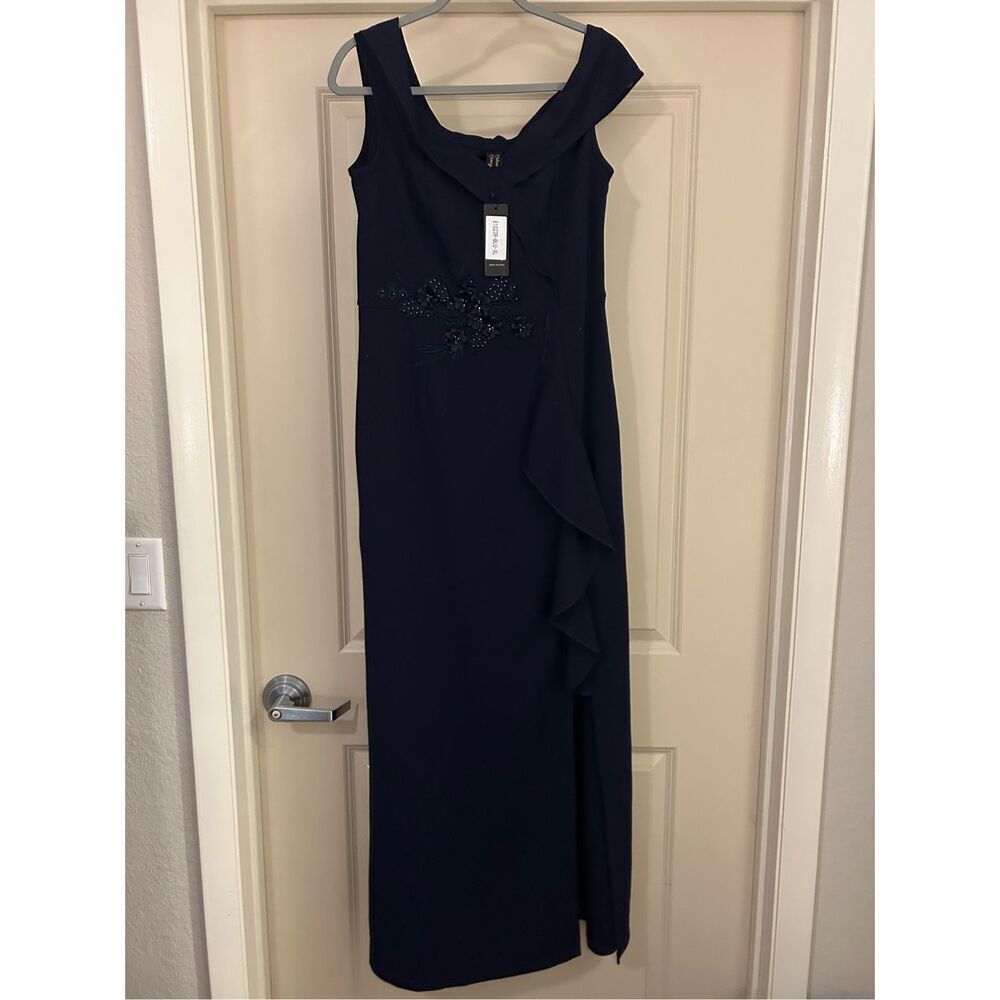 NEW VFSHOW Blue Formal Off Shoulder Ruffle High Slit Maxi Dress Gown XL